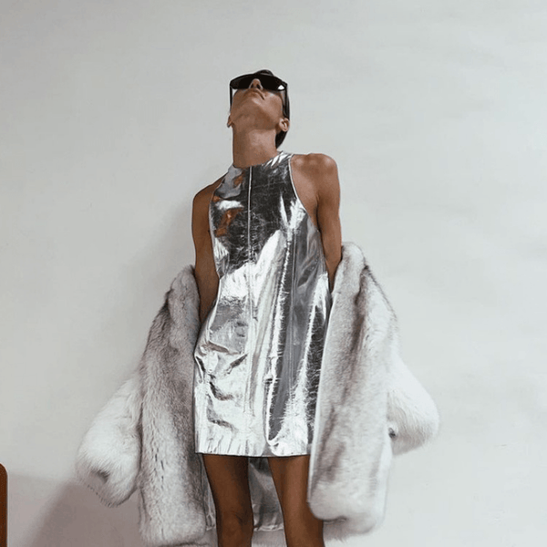 Moonstone Foiled Faux Leather Mini Dress