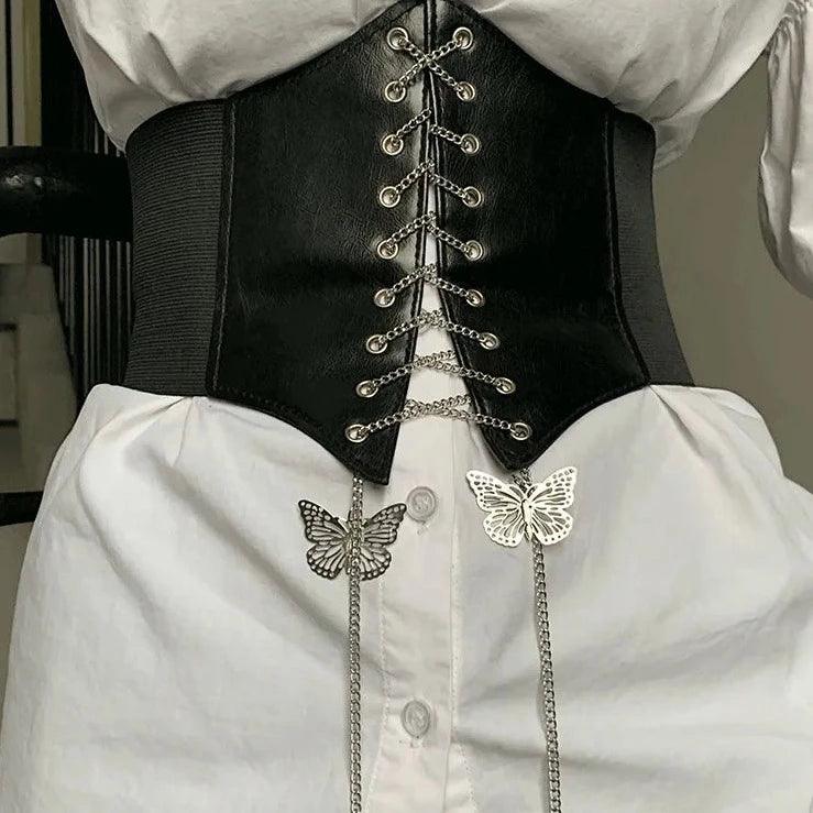 Butterfly Bliss Leather Chain Corset - Shirts & Tops - Mermaid Way