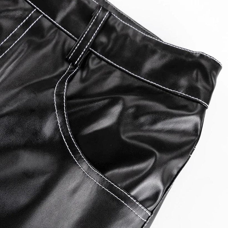 Black Liqueur Faux Leather Slit Maxi Skirt - Long Skirts - Mermaid Way