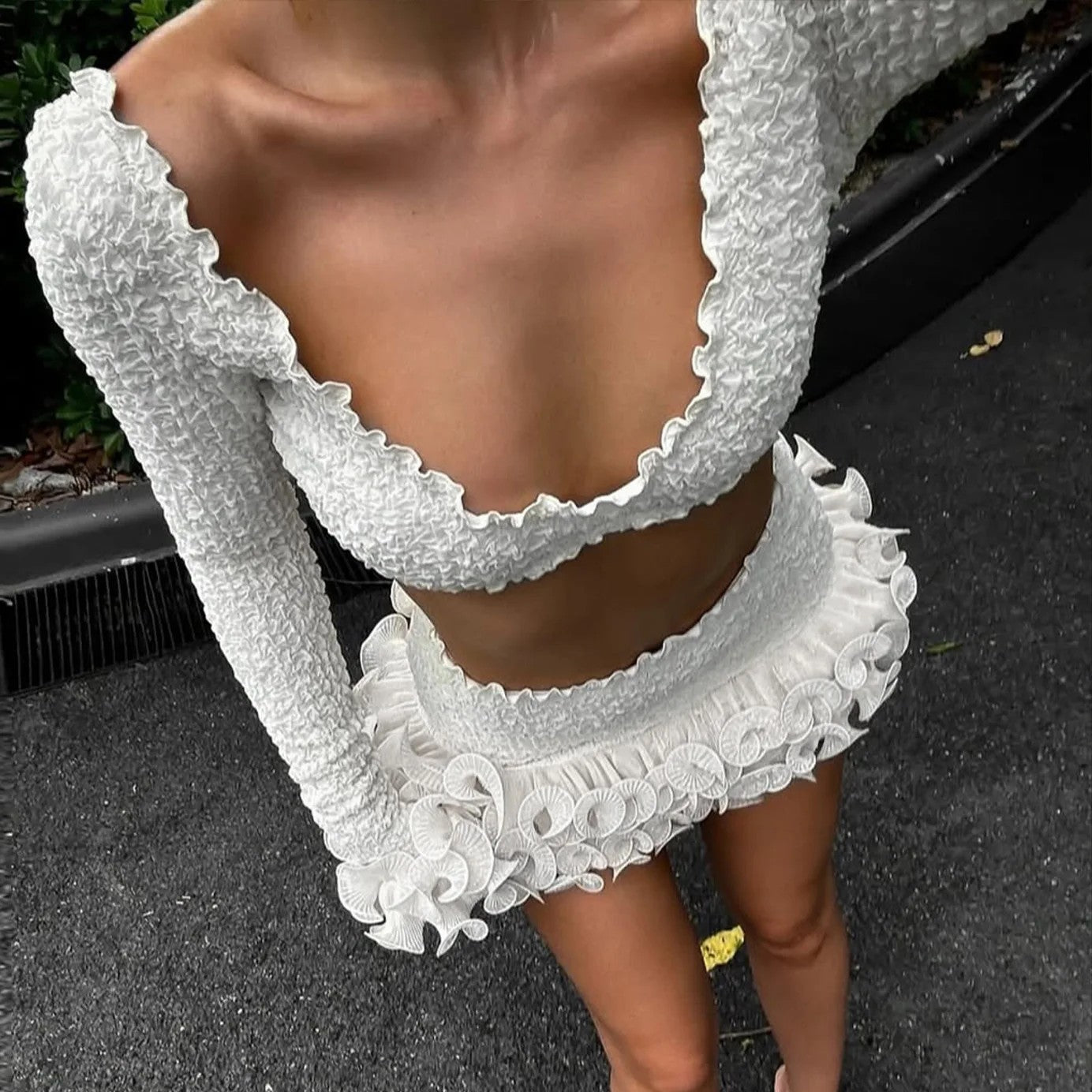 Soft Girl Ruffled Trim Two Piece Set