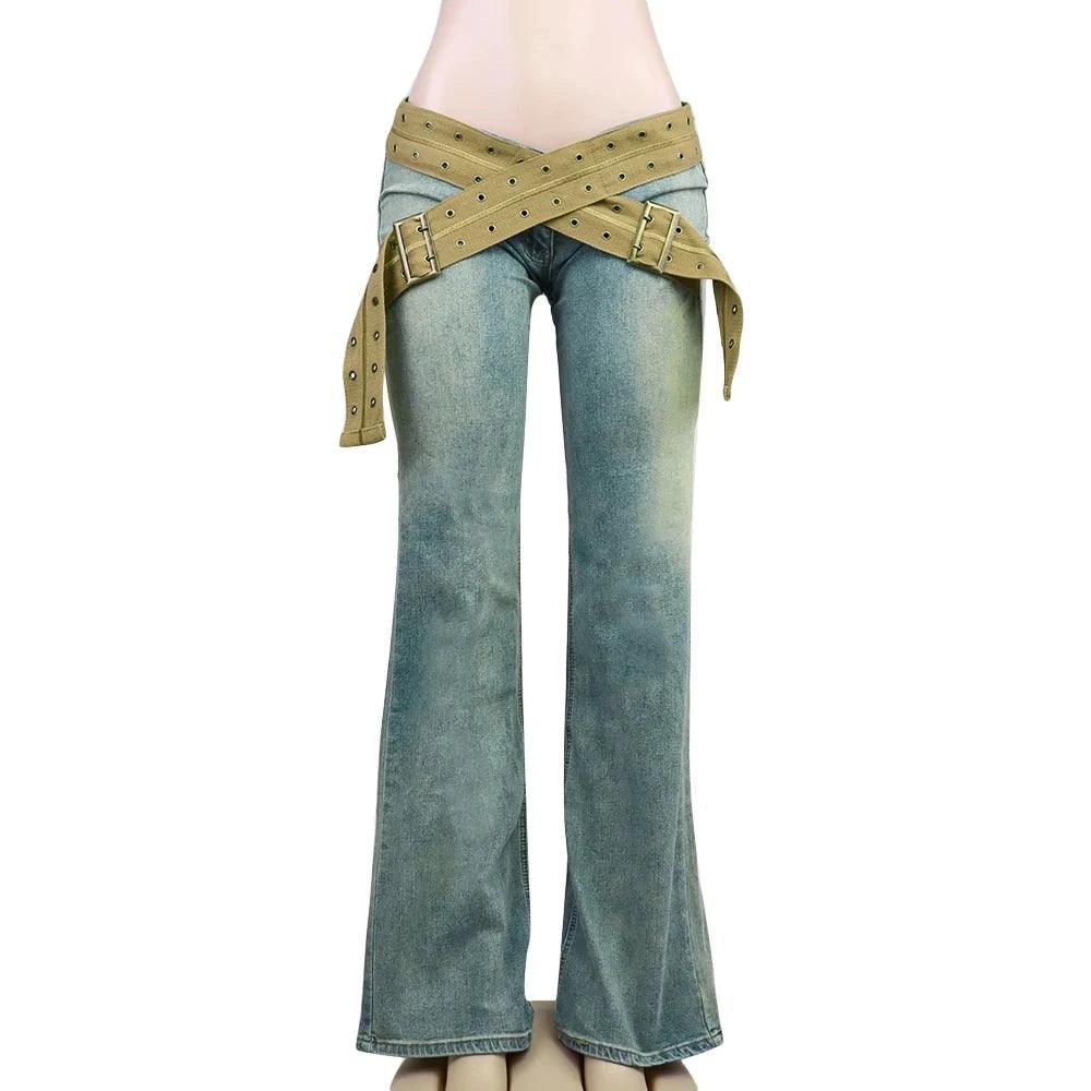 Retro Ride Strap Up Stonewash Jeans - Pants - Mermaid Way