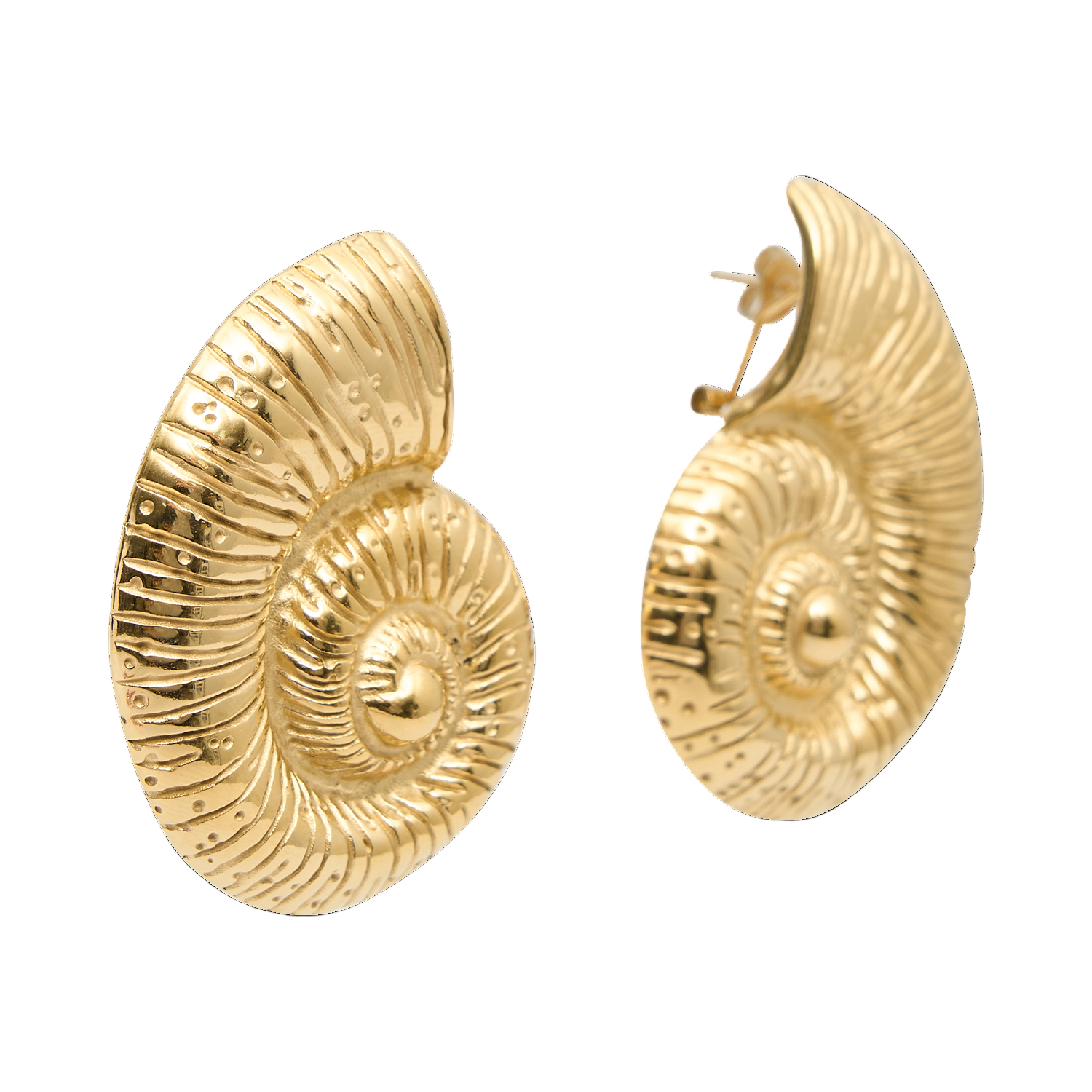 Gold hoop earrings on a white background