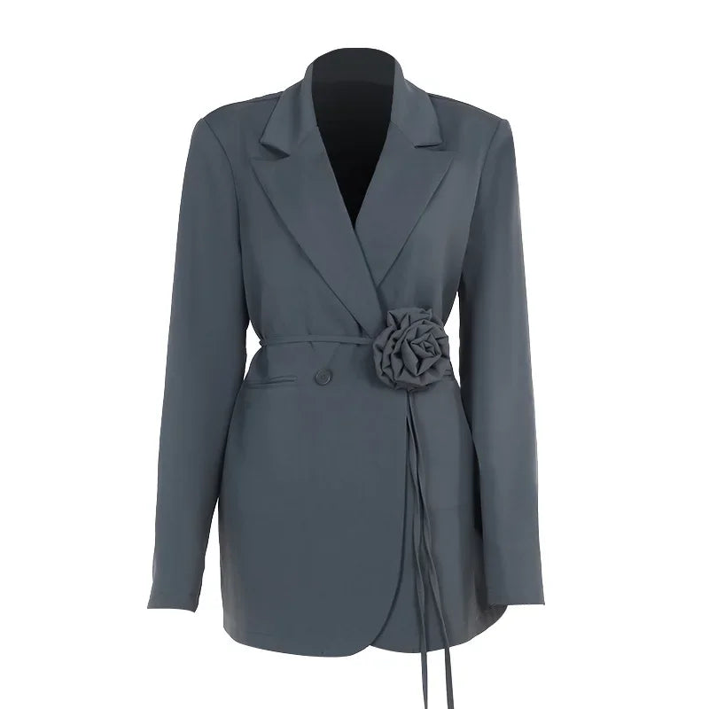 elegant jacket with floral belt detail, evening wear