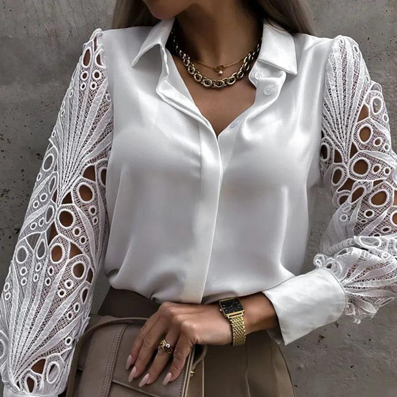 Timeless Beauty Lace Satin Blouse - Shirts & Tops - Mermaid Way