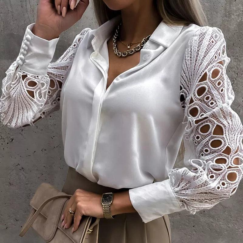 Timeless Beauty Lace Satin Blouse - Shirts & Tops - Mermaid Way