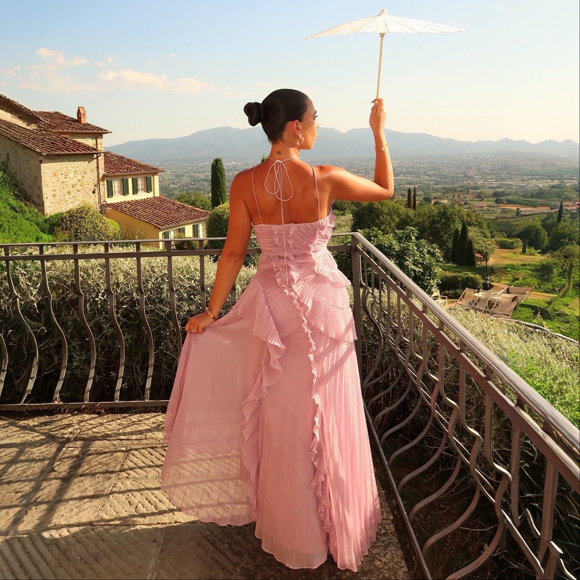 Tea Rose Pink Pleated Midi Dress | Mermaid Way