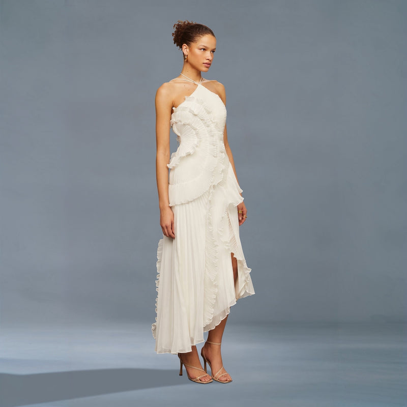 charming rose pleated tiered midi dress Tea White Imported Product Measurements (Measurements Desirae | Light Pink Size:18R fabric_famous-denim