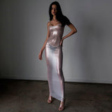 Focused On Me Sheer Metallic Maxi Dress - Dresses - Mermaid Way