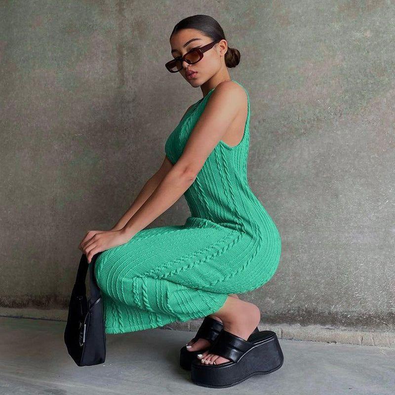 Wild Mint Knitted Midi Dress - Soft, Stylish, Eye-Catching Green / L