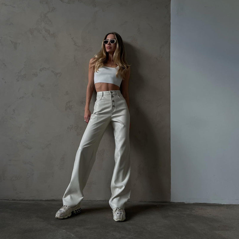 Miranda High Waist White Leather Pants