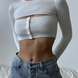 Love & Love Front Slit Long Sleeve Crop Top