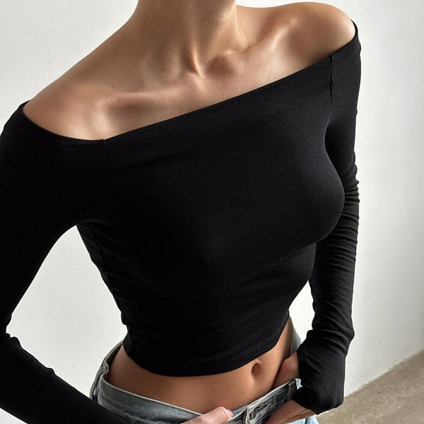 Done For Me Long Sleeve Slash Neck Top