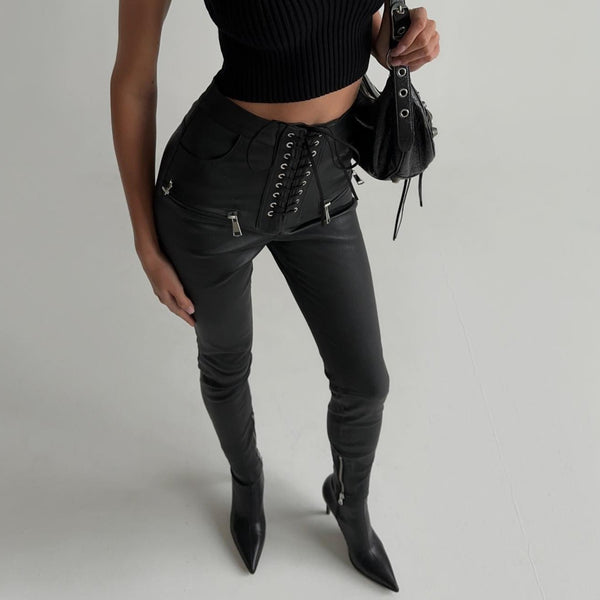 Moto Diva High Waist Leather Pants