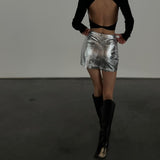 A Change Of Heart Silver Leather Mini Skirt