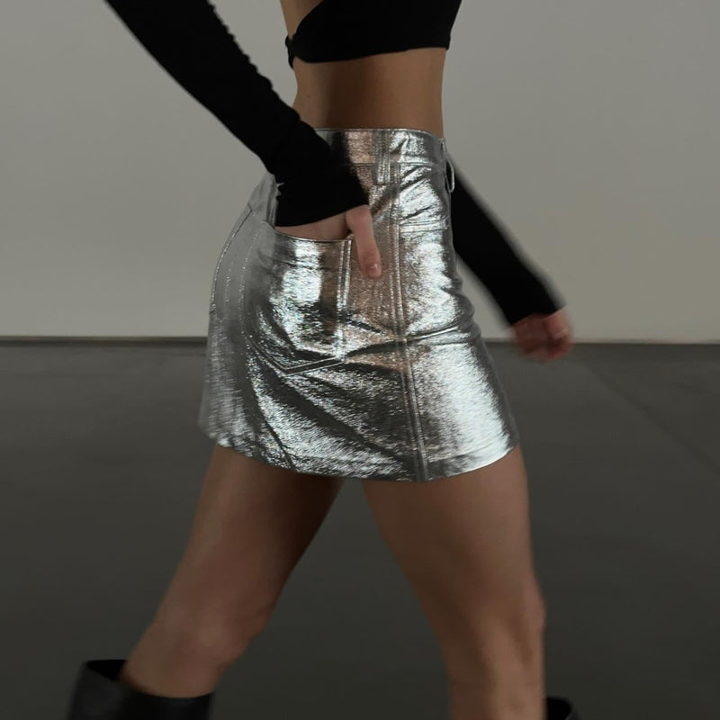 A Change Of Heart Silver Leather Mini Skirt