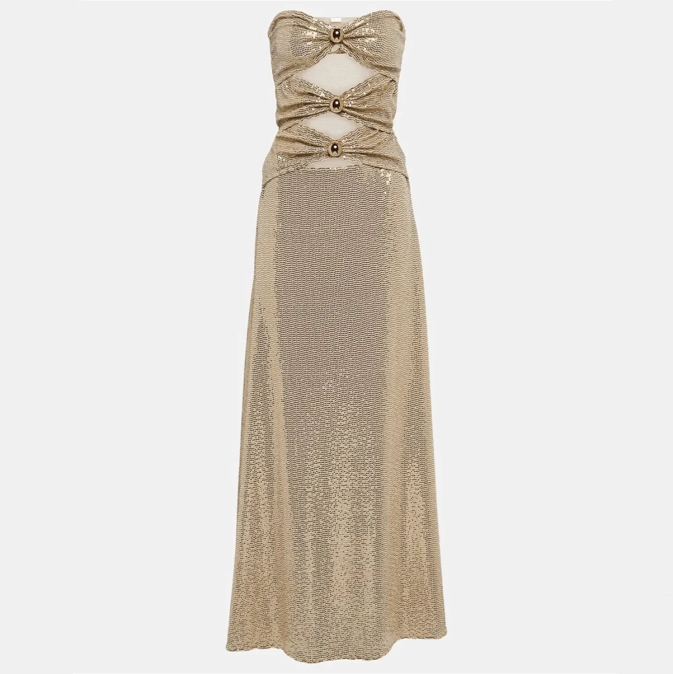 Gold Cutout Off-Shoulder Maxi Dress by Mermaid Way Gold Cutout Off-Shoulder Maxi Dress by Mermaid Way
