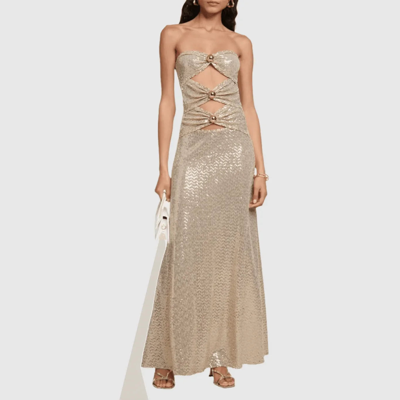 Gold Cutout Off-Shoulder Maxi Dress by Mermaid Way Gold Cutout Off-Shoulder Maxi Dress by Mermaid Way