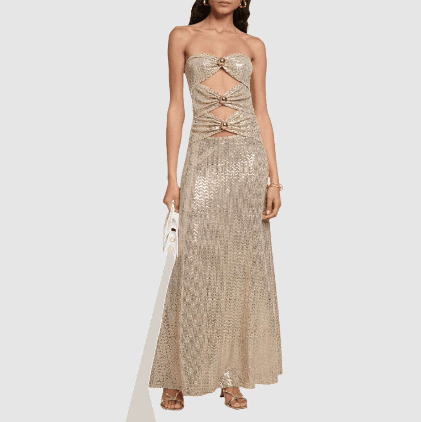 Addicted To Shine Cutout Off Shoulder Maxi Dress - Gold / S - Mermaid Way