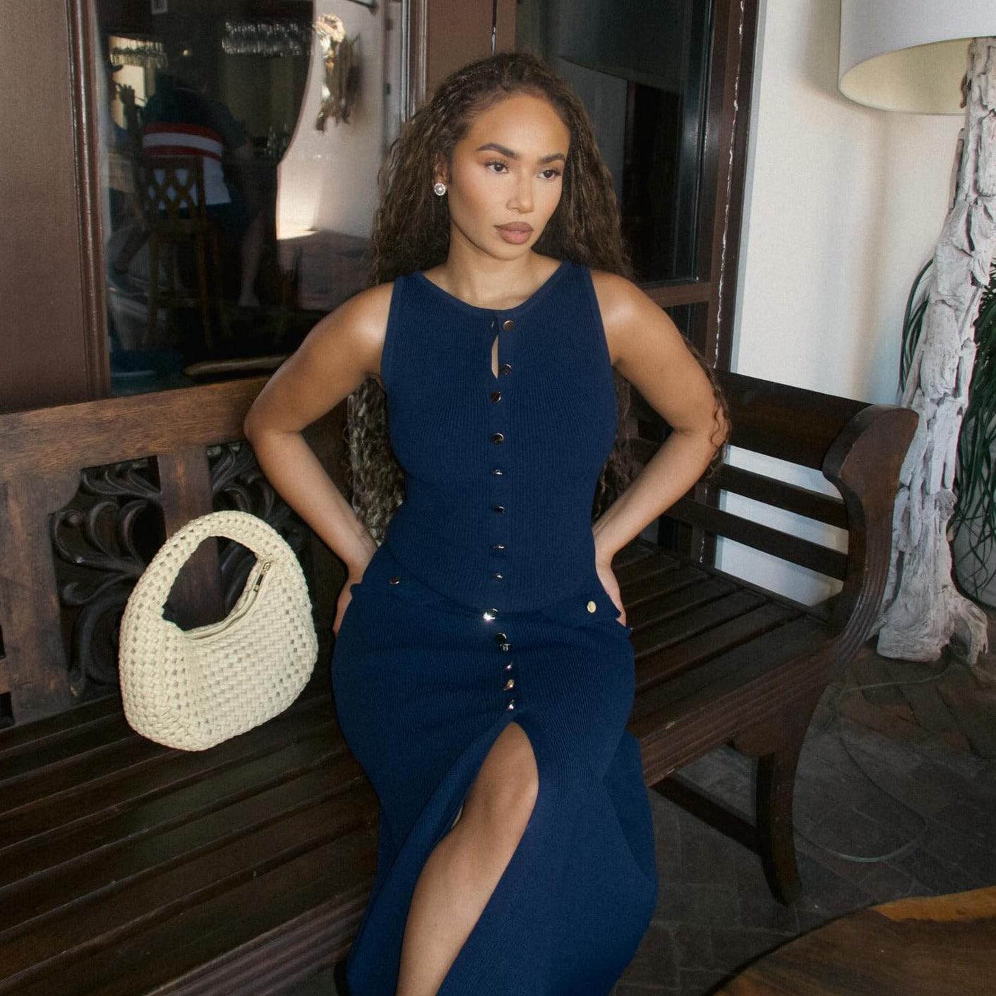 Albion Sleeveless Buttoned Midi Dress - Navy / S - Mermaid Way