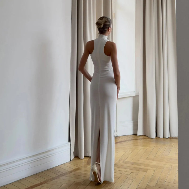 Alessandra Gold Ring Halter Neck White Maxi Dress M Alessandra Gold Ring Halter Neck White Maxi Dress M