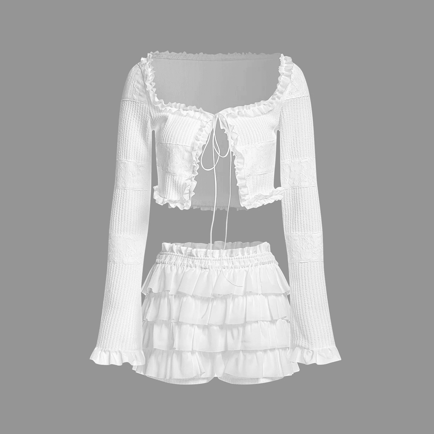 Angel Energy Ruffles Top With Shorts Two-Piece Set - White / S - Mermaid Way