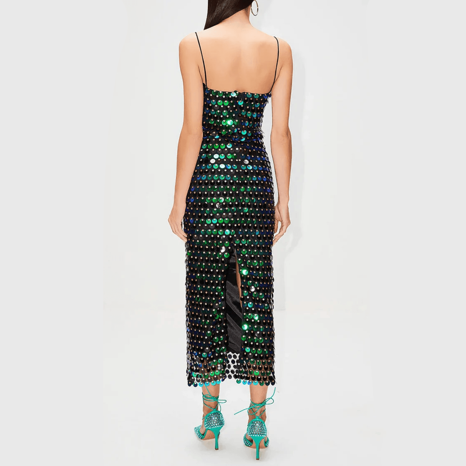 Ariel's Embrace Green Sequin Midi Dress for Evening Chic Ariel's Embrace Green Sequin Midi Dress for Evening Chic