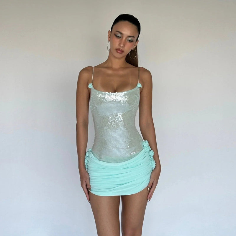 corset mini dress green Ariella Sequin in Light Mint / L Eternal Ivory Elegance: Stunning Model Wears Size 36 COLOR:Custom Color( Add the color in the 
