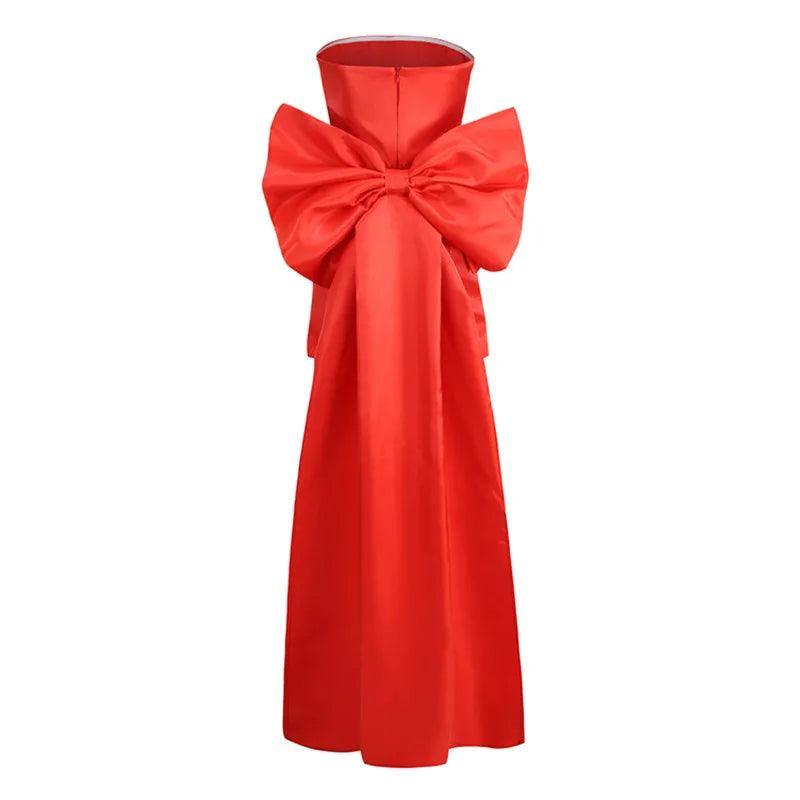 Away to Wonderland Oversized Bow Satin Mini Dress - Red / XS - Mermaid Way