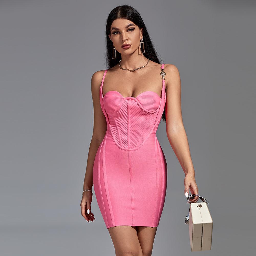 Mermaid Way Luminous Lotus Bodycon Corset Mini Dress - Pink / XS