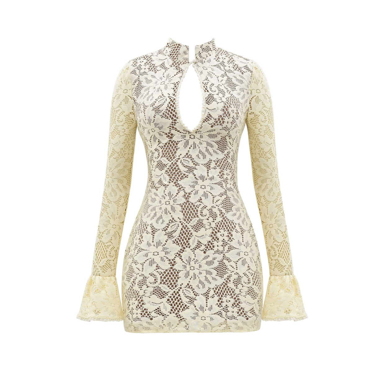 Bella Vita Lace Mini Dress - Ivory Floral, High Neck Ivory / L Bella Vita Lace Mini Dress - Ivory Floral, High Neck Ivory / L