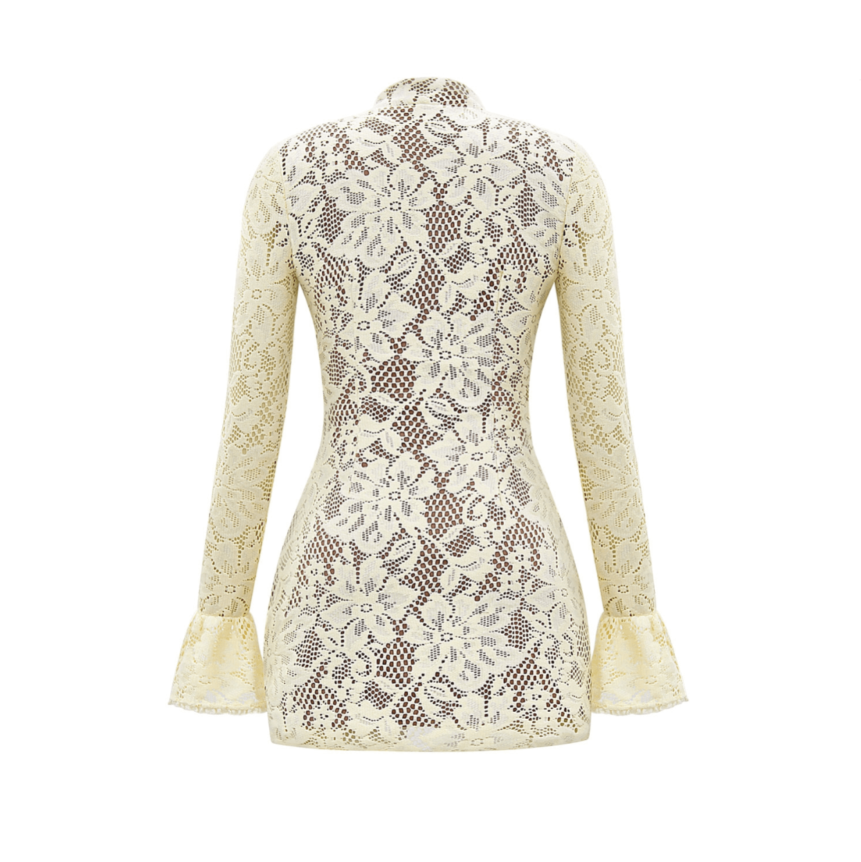 Bella Vita Lace Mini Dress - Ivory Floral, High Neck Bella Vita Lace Mini Dress - Ivory Floral, High Neck