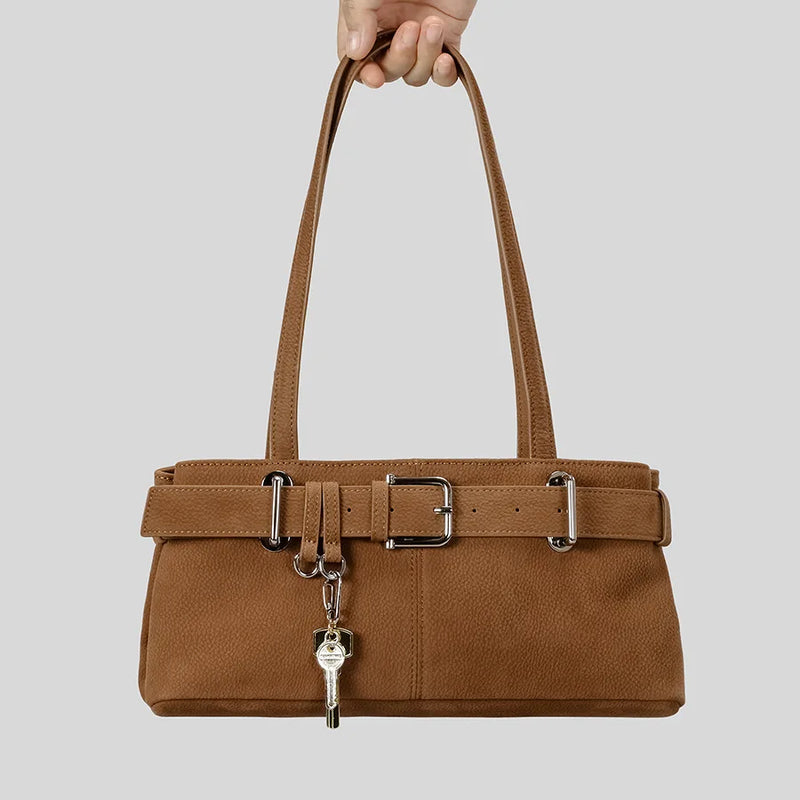 Beltora Suede Shoulder Bag with Buckle - Mermaid Way