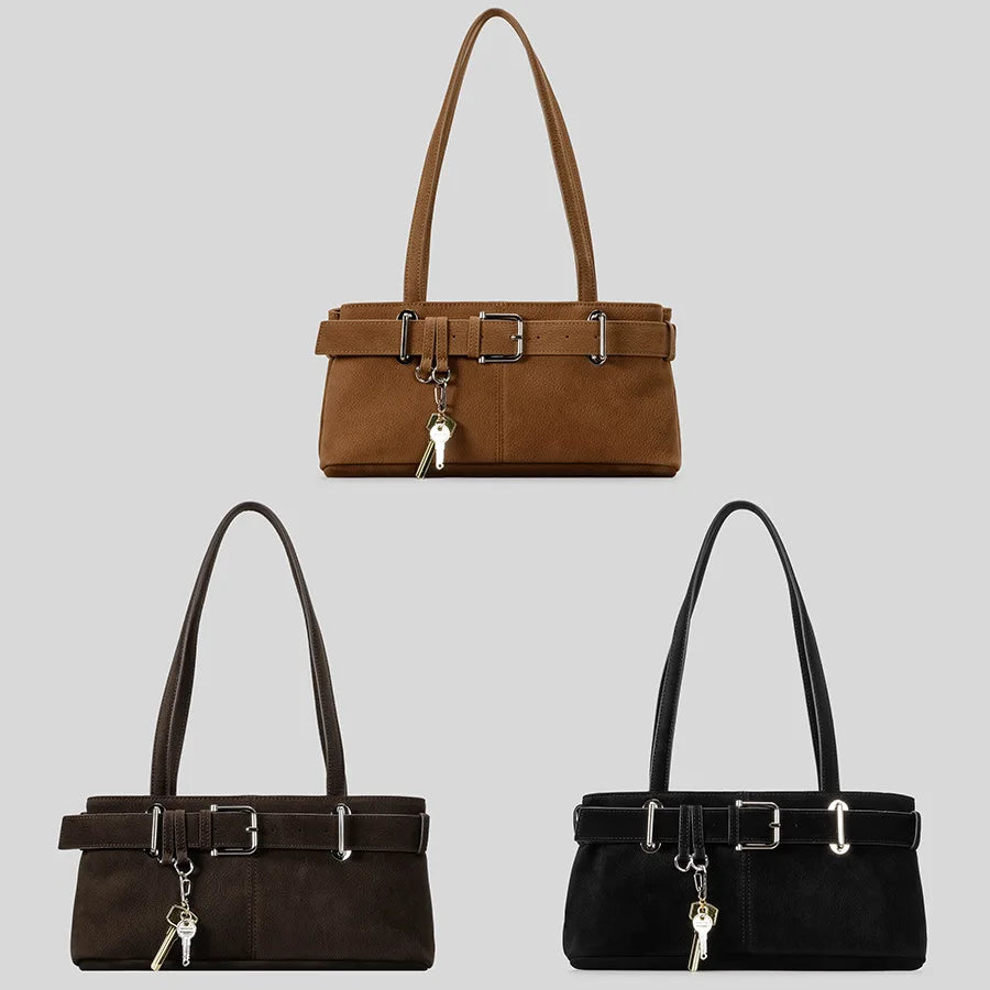 Beltora Faux Suede Shoulder Bag - Brown - Mermaid Way