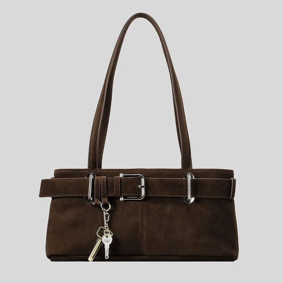 Beltora Faux Suede Shoulder Bag - Brown - Mermaid Way