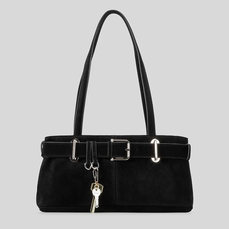 Beltora Faux Suede Shoulder Bag - Black - Mermaid Way