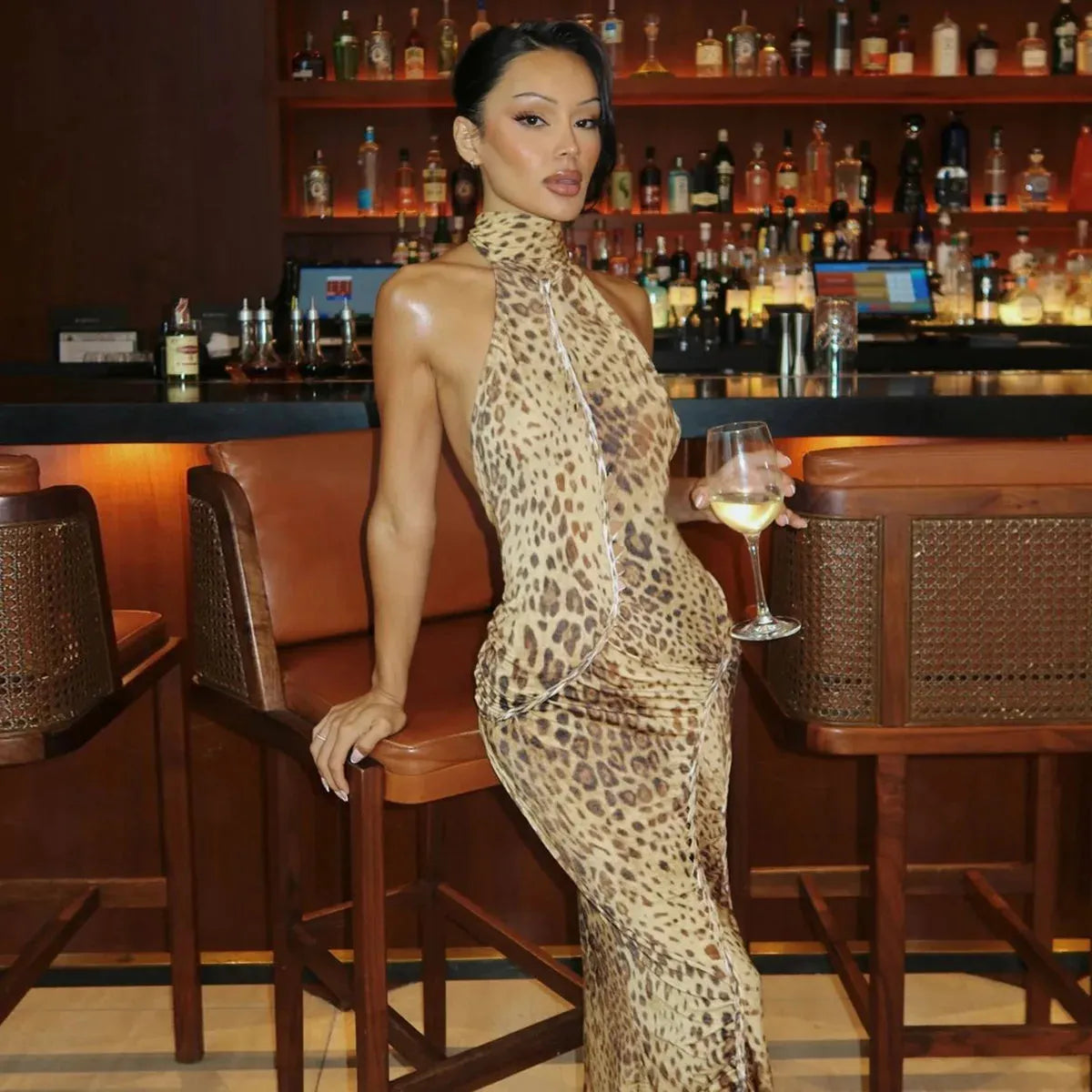 Leopard Print Backless Maxi Dress - Bengal Beauty Leopard Print Backless Maxi Dress - Bengal Beauty