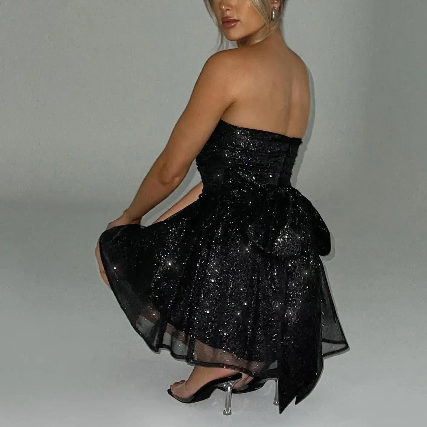 Black Star Sparkle Corset Mini Dress with Sequins Black / L Black Star Sparkle Corset Mini Dress with Sequins Black / L