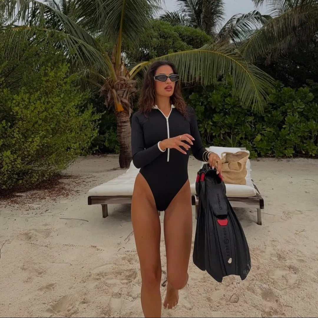 Black Tide Long Sleeve One Piece Swimsuit - Black / S - Mermaid Way