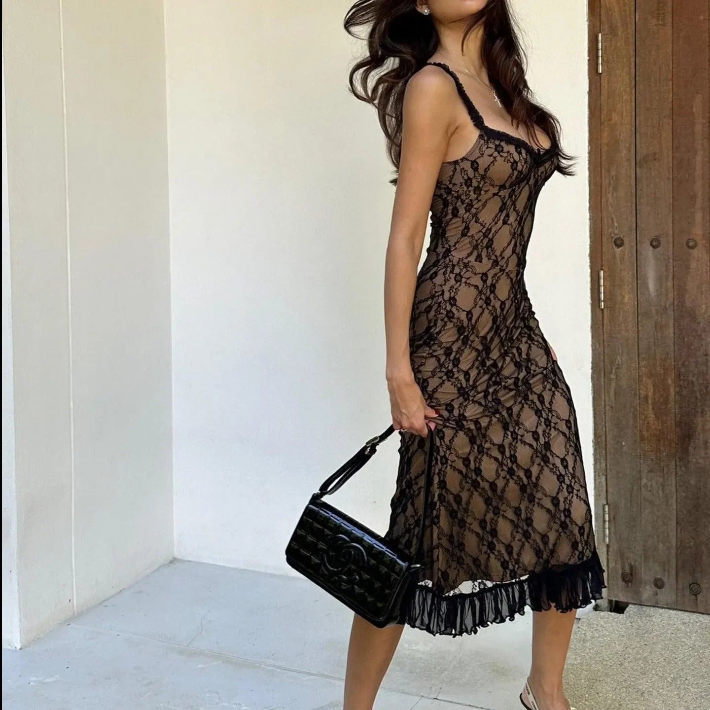 Blind Love Lace Ruffled Midi Dress in Black | Mermaid Way Black / L Blind Love Lace Ruffled Midi Dress in Black | Mermaid Way Black / L