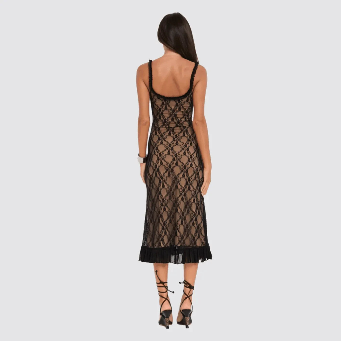 Blind Love Lace Ruffled Midi Dress in Black | Mermaid Way Black / L Blind Love Lace Ruffled Midi Dress in Black | Mermaid Way Black / L
