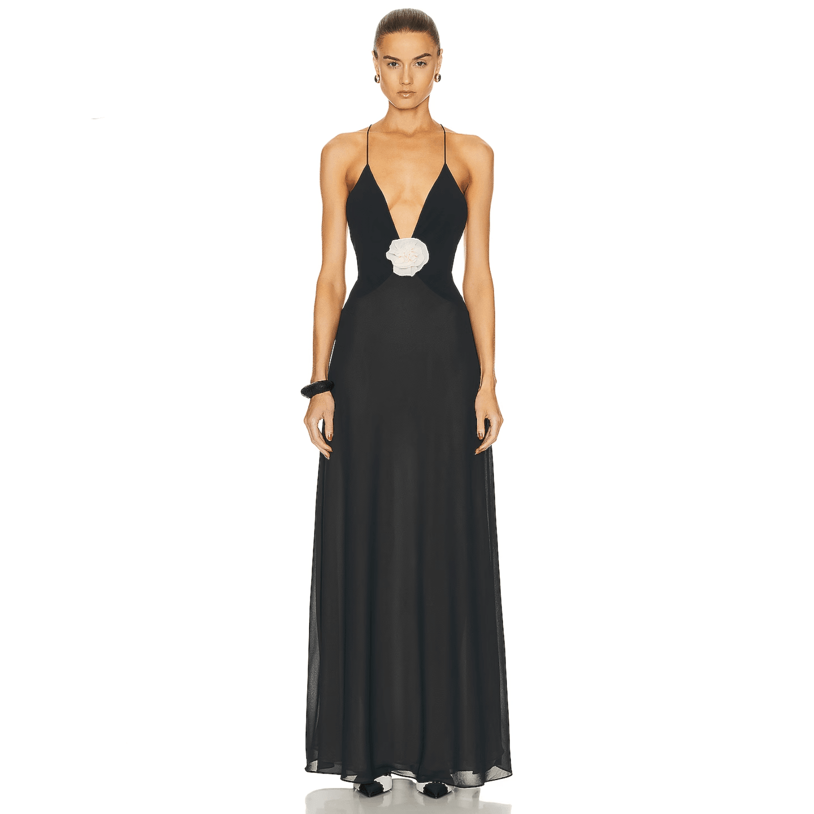 Blossom Bliss Deep Plunging Maxi Dress - Black / S - Mermaid Way