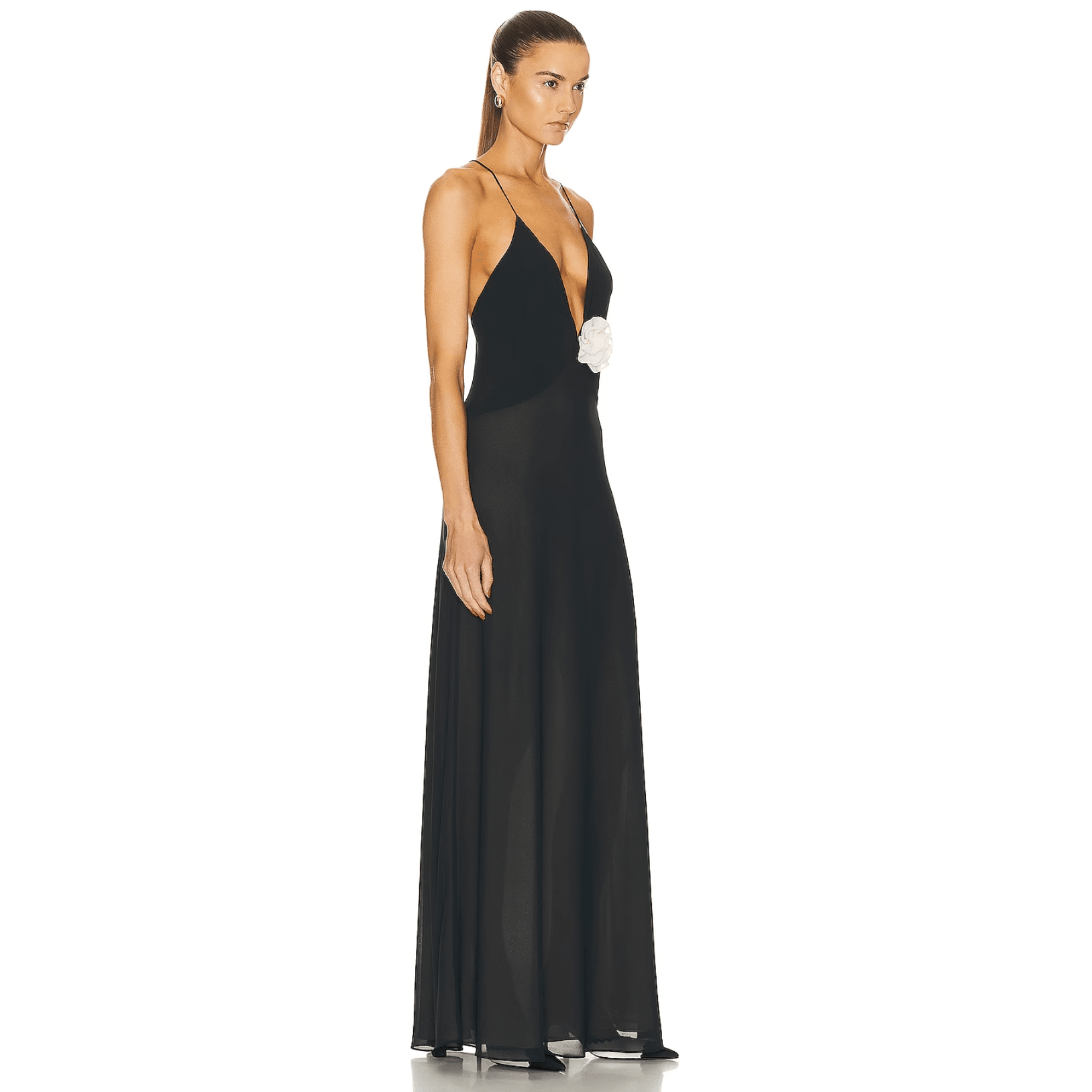 Blossom Bliss Deep Plunging Maxi Dress - Black / S - Mermaid Way