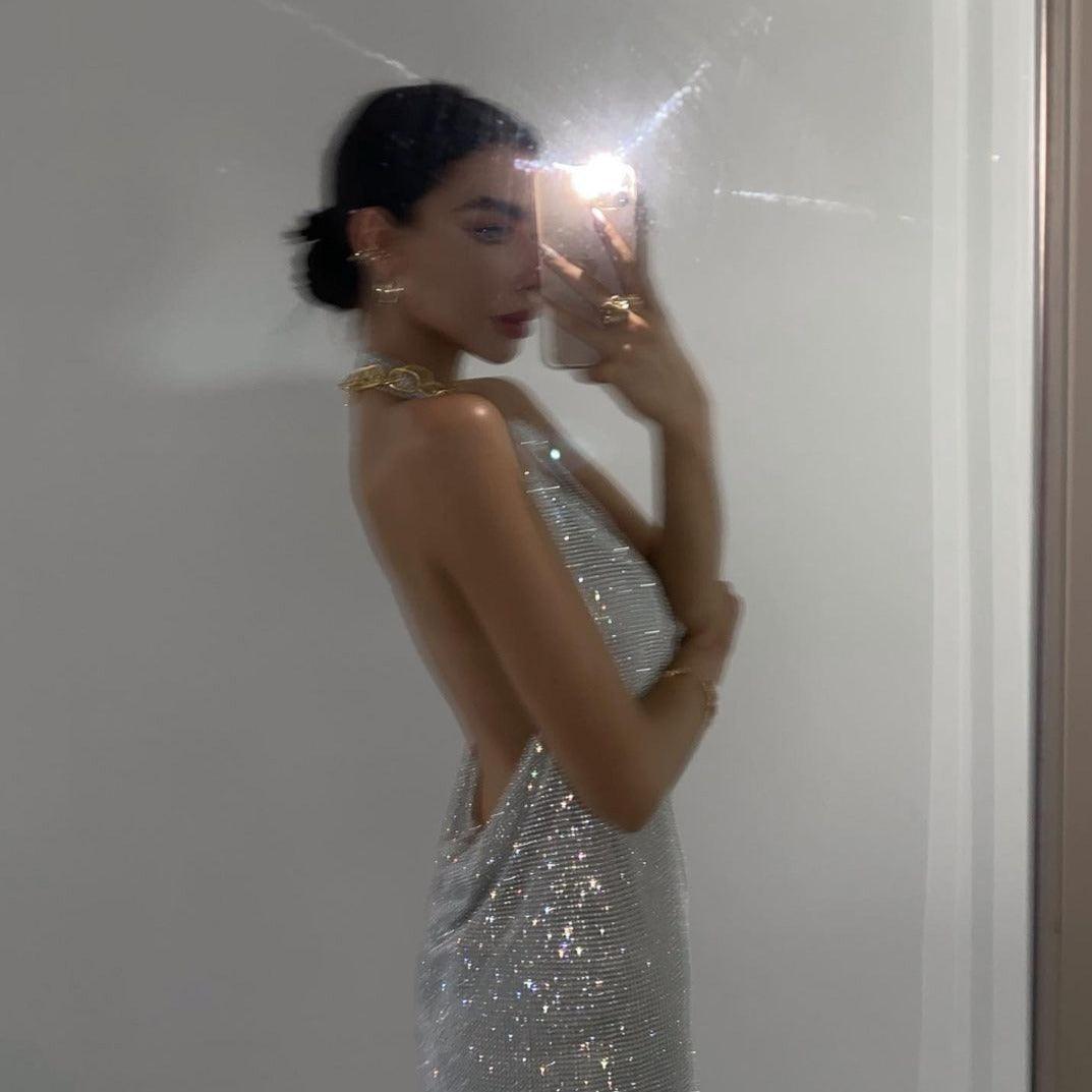 Body Talk Diamond Mesh Silver Mini Dress with Rhinestones Body Talk Diamond Mesh Silver Mini Dress with Rhinestones