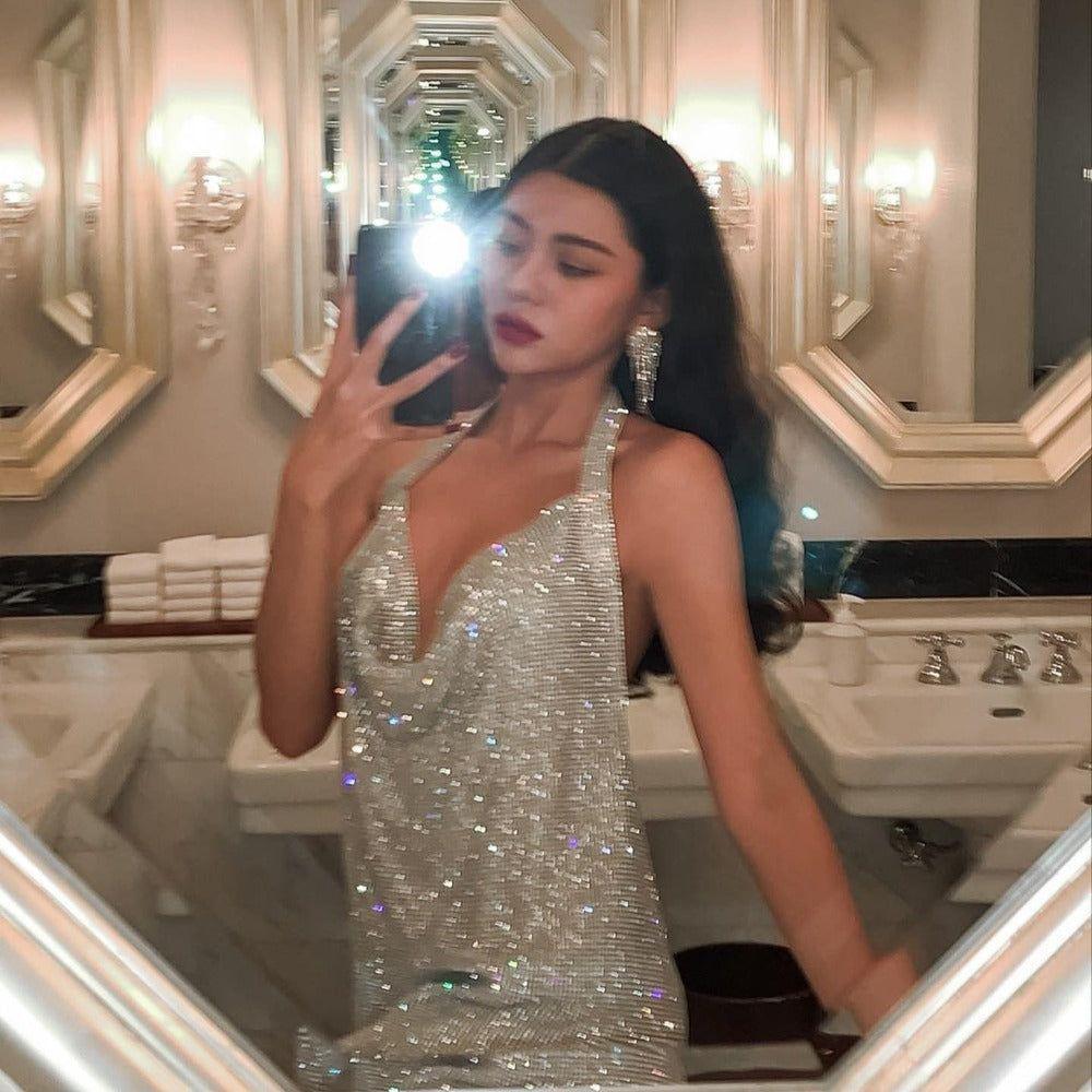 Body Talk Diamond Mesh Silver Mini Dress with Rhinestones Body Talk Diamond Mesh Silver Mini Dress with Rhinestones