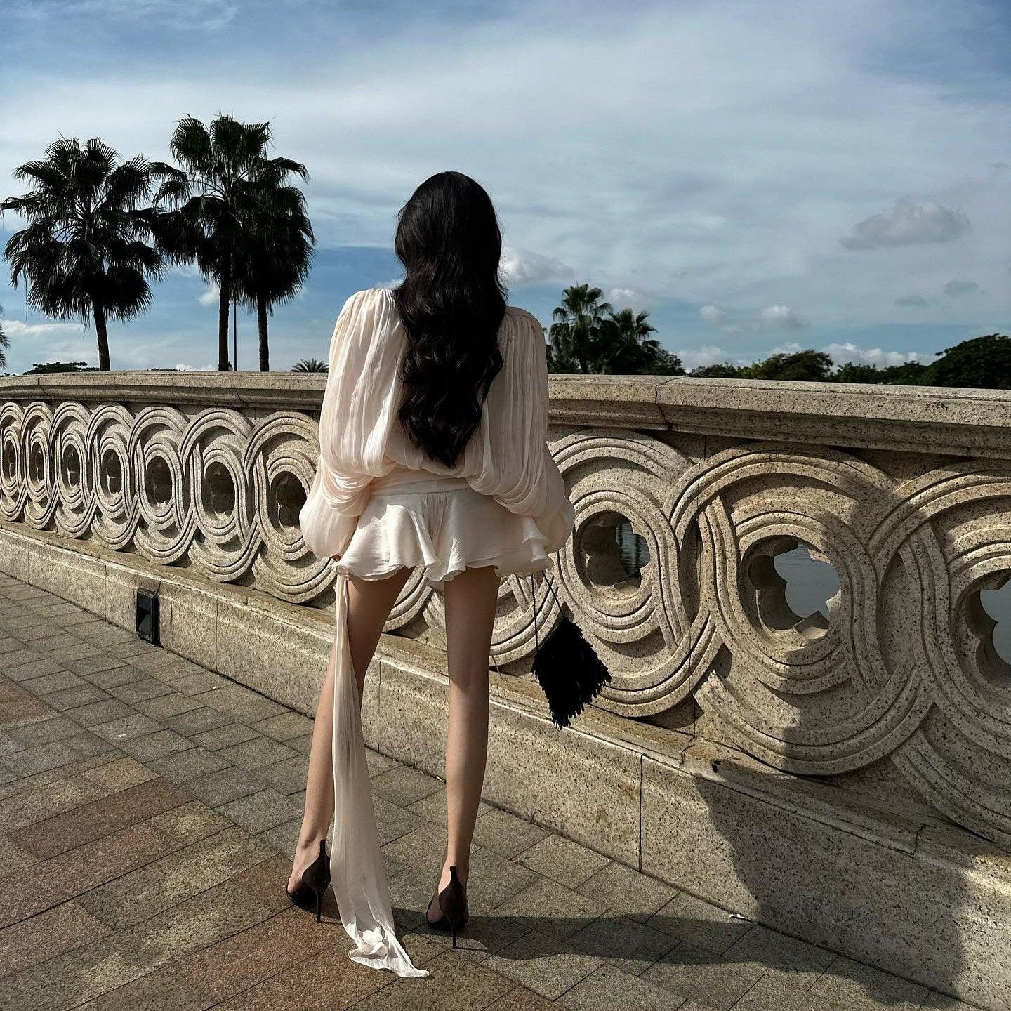 BouBaby Pleated Ruffled Mini Dress in Ivory Ivory / M BouBaby Pleated Ruffled Mini Dress in Ivory Ivory / M