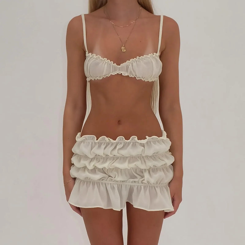 Breaking Hearts Ivory Two Piece Set - Crop Top & Slit Skirt