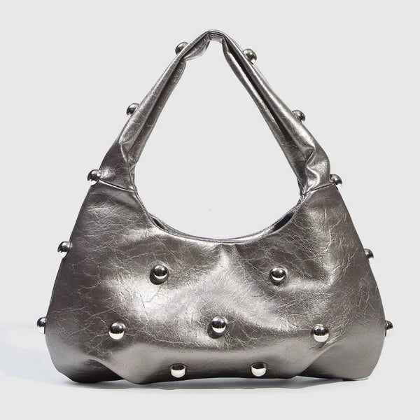 Silver studded handbag for evening or party use.