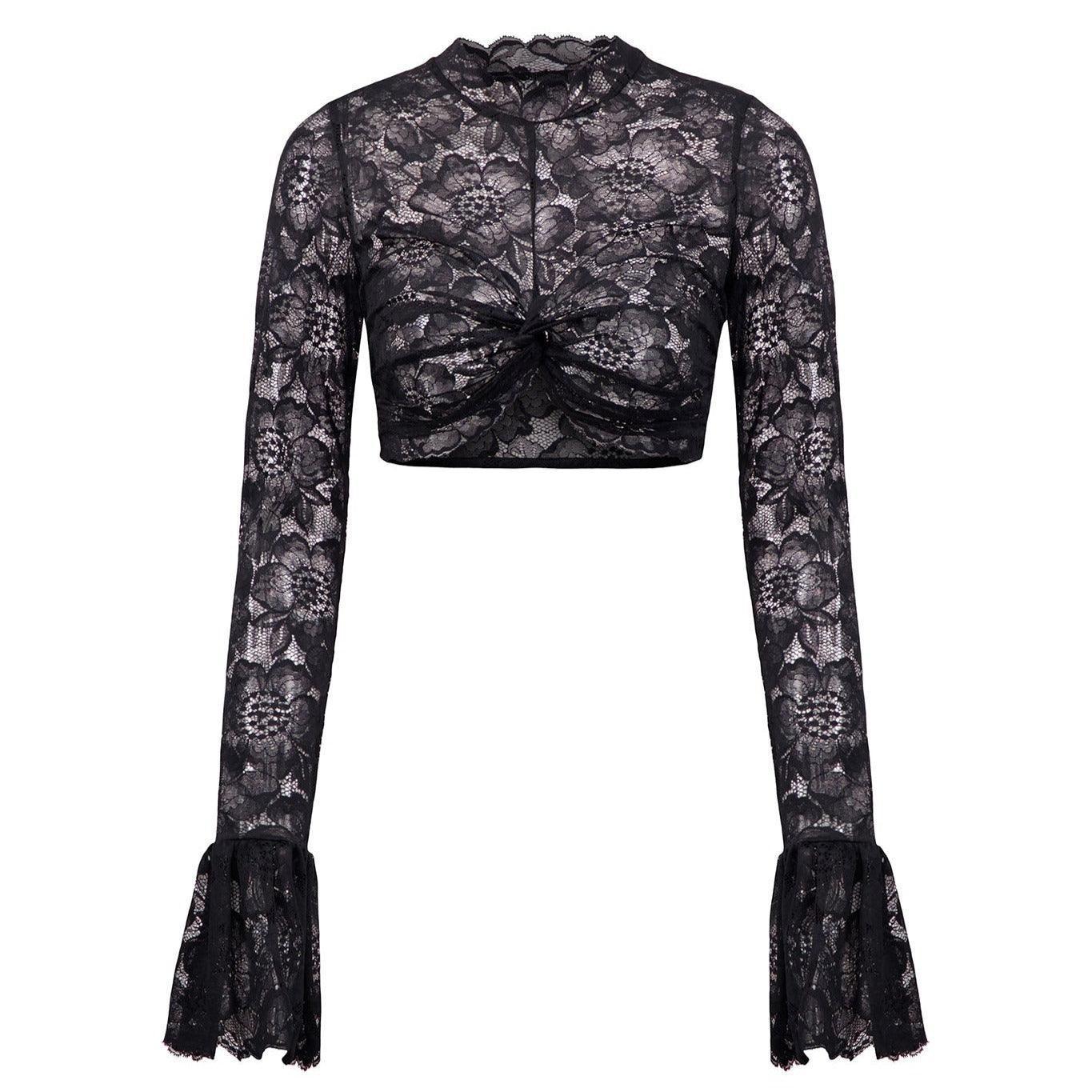 By My Side Floral Lace Crop Top - Black / S - Mermaid Way