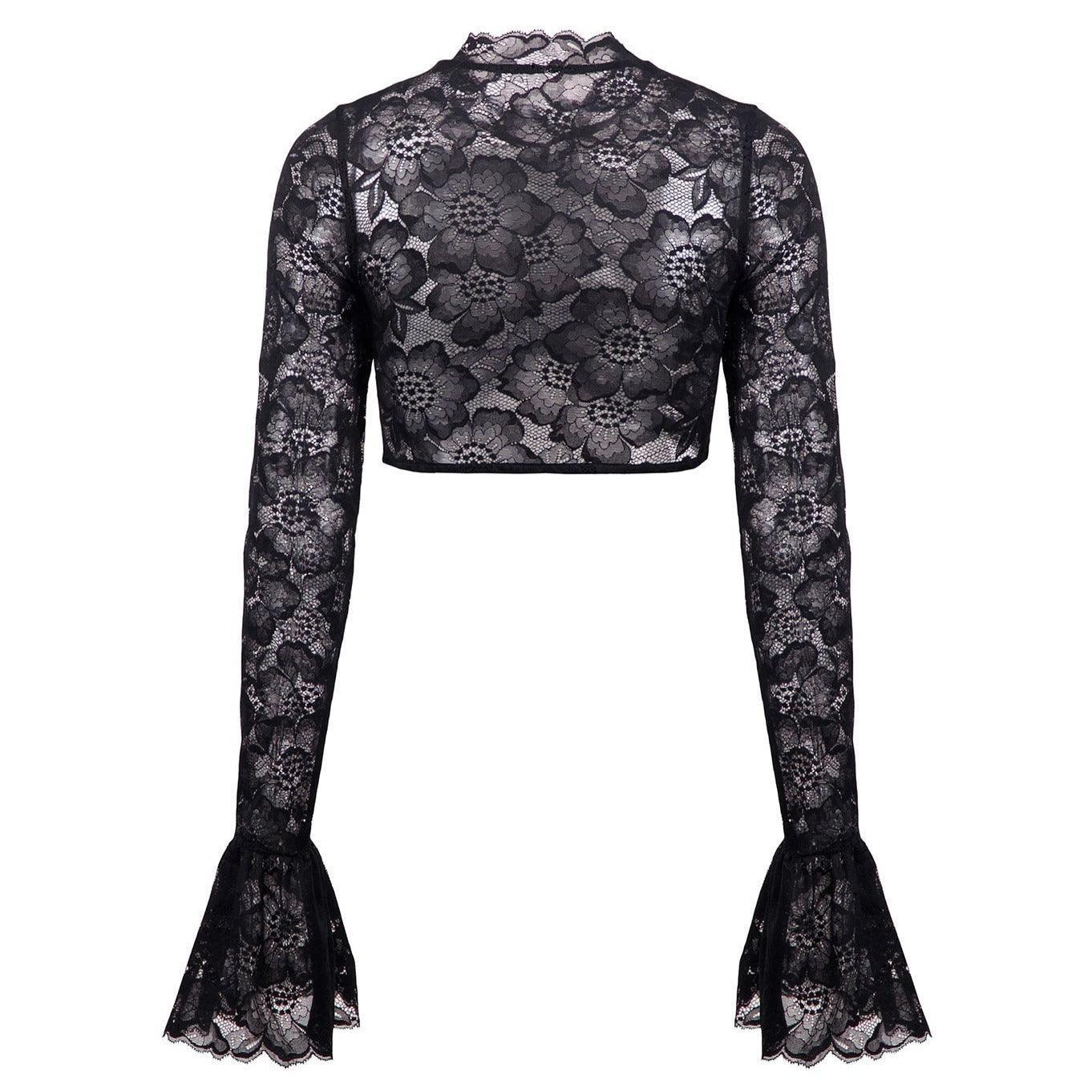 By My Side Floral Lace Crop Top - Black / S - Mermaid Way