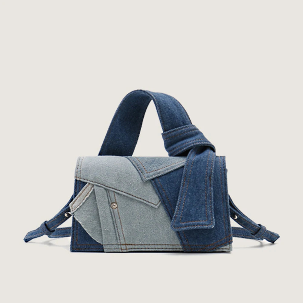 Cassen Denim Asymmetric Handbag with Shoulder Strap - Denim - Mermaid Way
